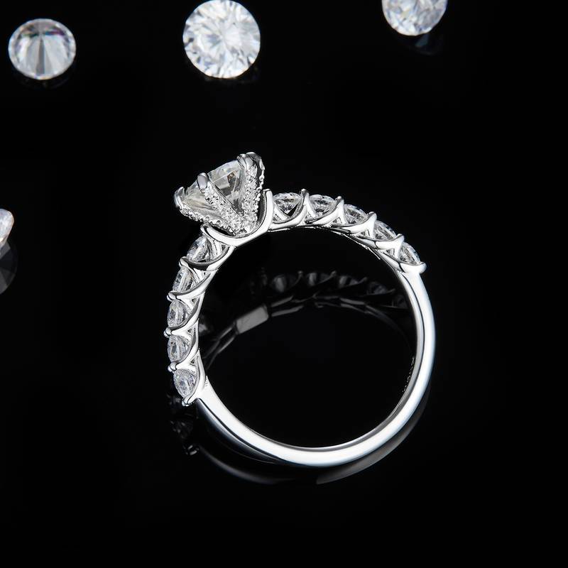 单头Women's RingS925银镀白金定制选款主石Moissanite1.0ct/副石高碳钻