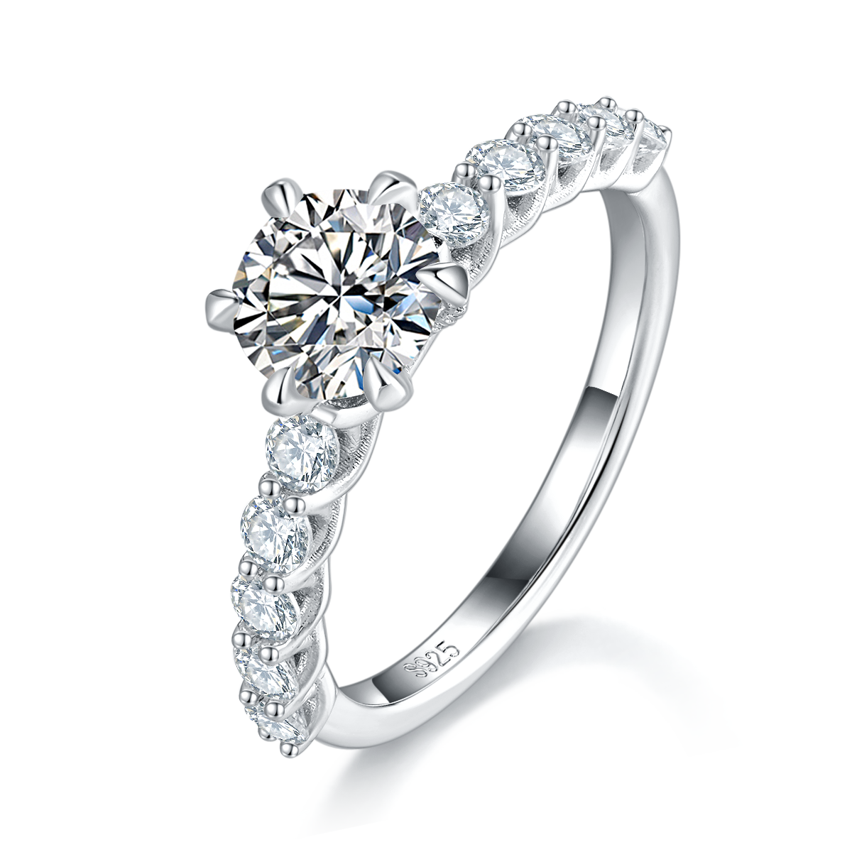 Single Head Women's Ring S925 Silver Plated Platinum Customized Selection Main Stone Moissanite Diamond 1.0ct/Secondary Stone High Carbon Diamond