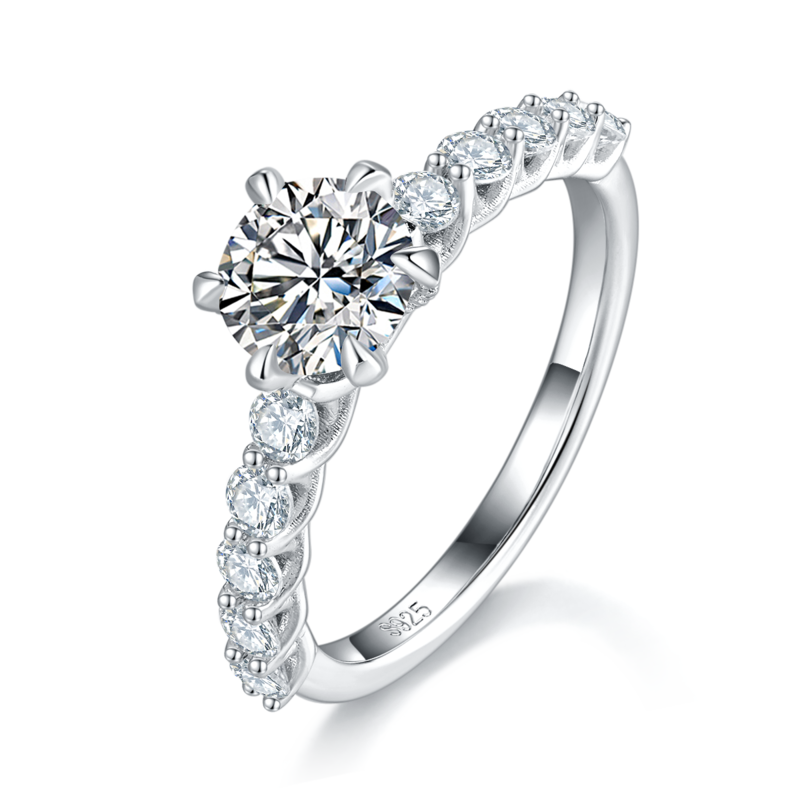 单头Women's RingS925银镀白金定制选款主石Moissanite1.0ct/副石高碳钻
