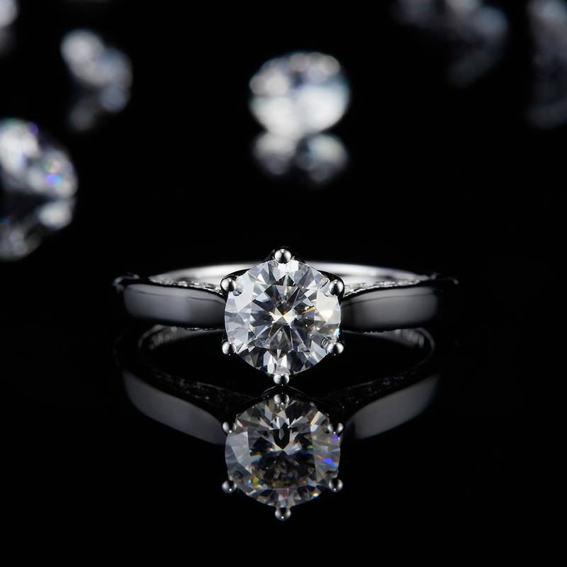 单头女戒S925银镀白金定制选款主石莫桑钻1.0ct/副石高碳钻