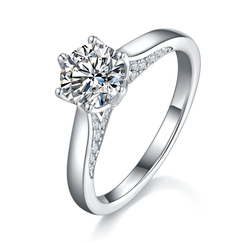 单头女戒S925银镀白金定制选款主石莫桑钻1.0ct/副石高碳钻