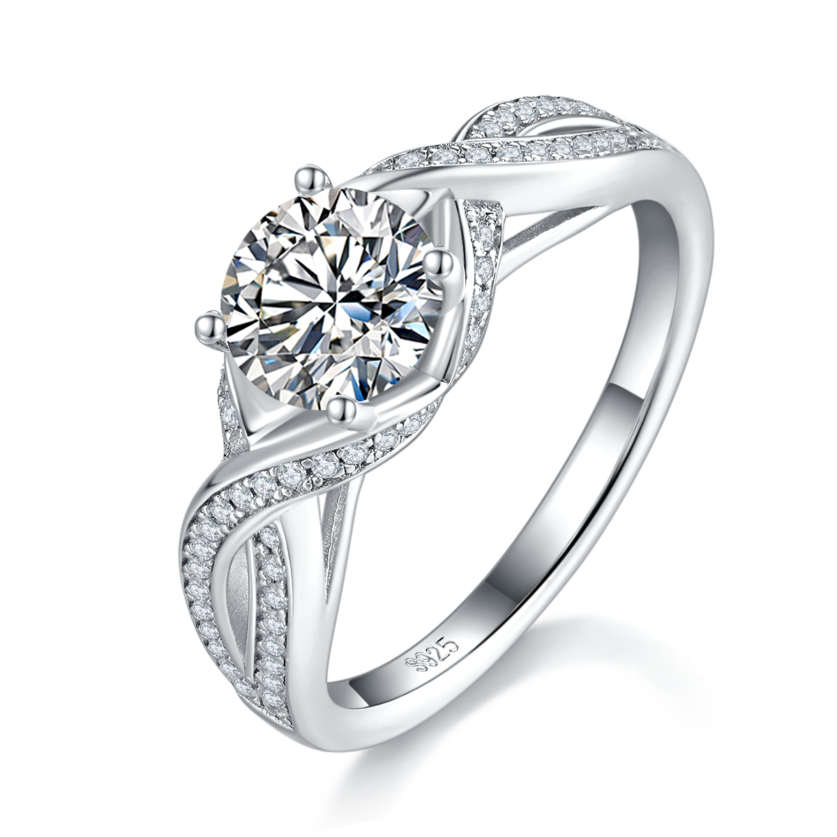 Four Claw Women's Ring S925 Silver Plated Platinum Customized Selection Main Stone Moissanite Diamond 1.0ct/Secondary Stone High Carbon Diamond