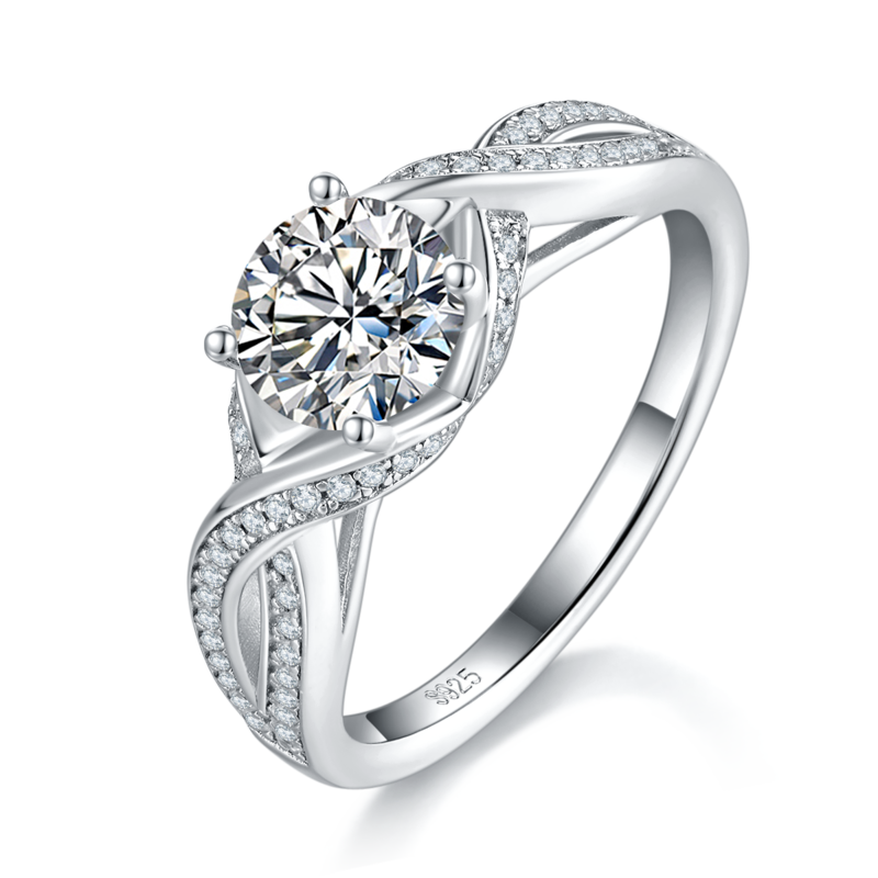 四爪女戒S925银镀白金定制选款主石莫桑钻1.0ct/副石高碳钻