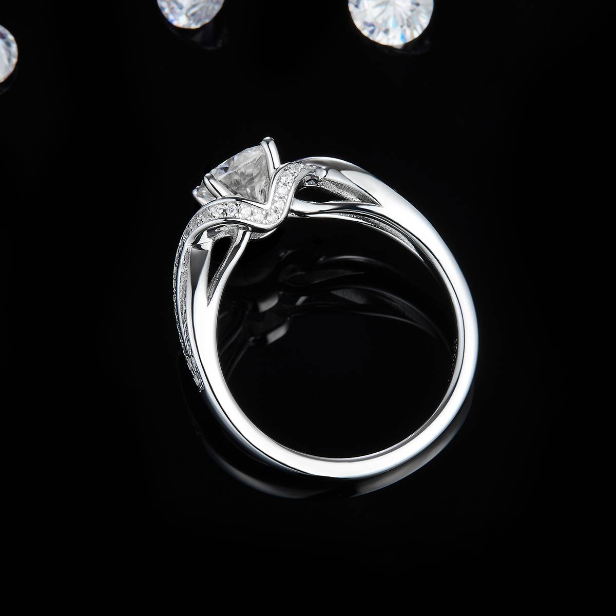 Four Claw Women's Ring S925 Silver Plated Platinum Customized Selection Main Stone Moissanite Diamond 1.0ct/Secondary Stone High Carbon Diamond
