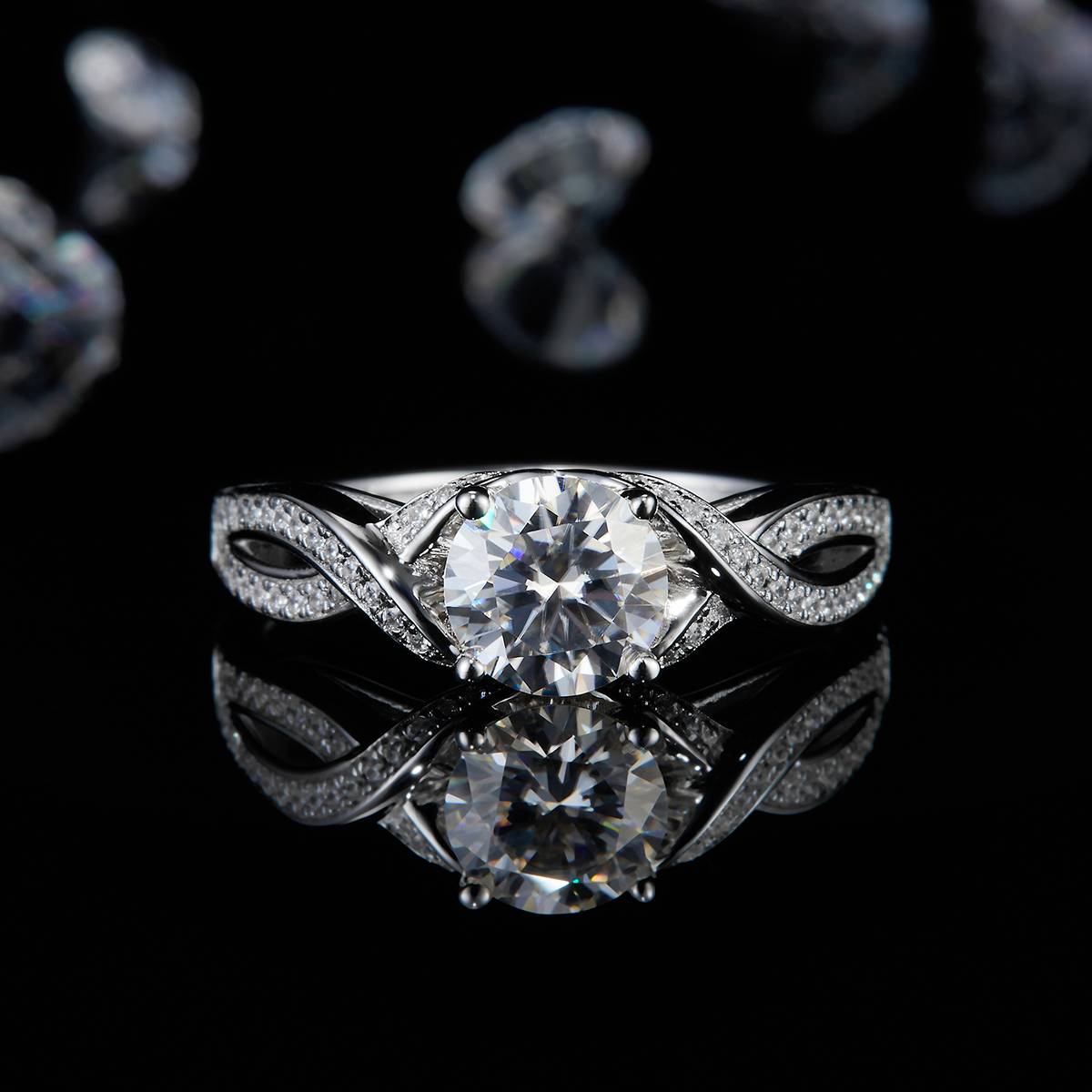 Four Claw Women's Ring S925 Silver Plated Platinum Customized Selection Main Stone Moissanite Diamond 1.0ct/Secondary Stone High Carbon Diamond