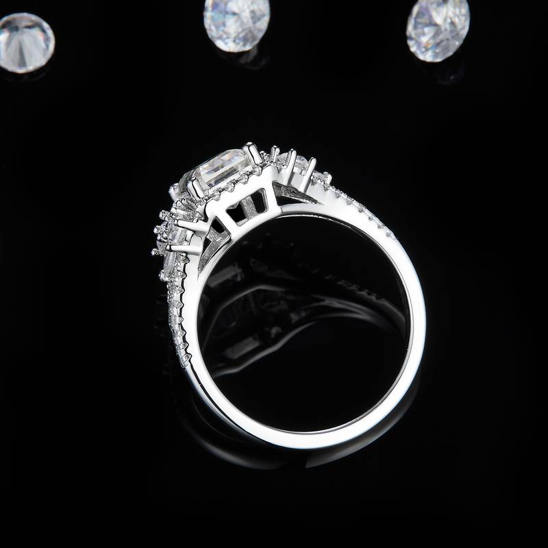 祖母绿切Women's RingS925银镀白金定制选款主石Moissanite2.0ct/副石高碳钻