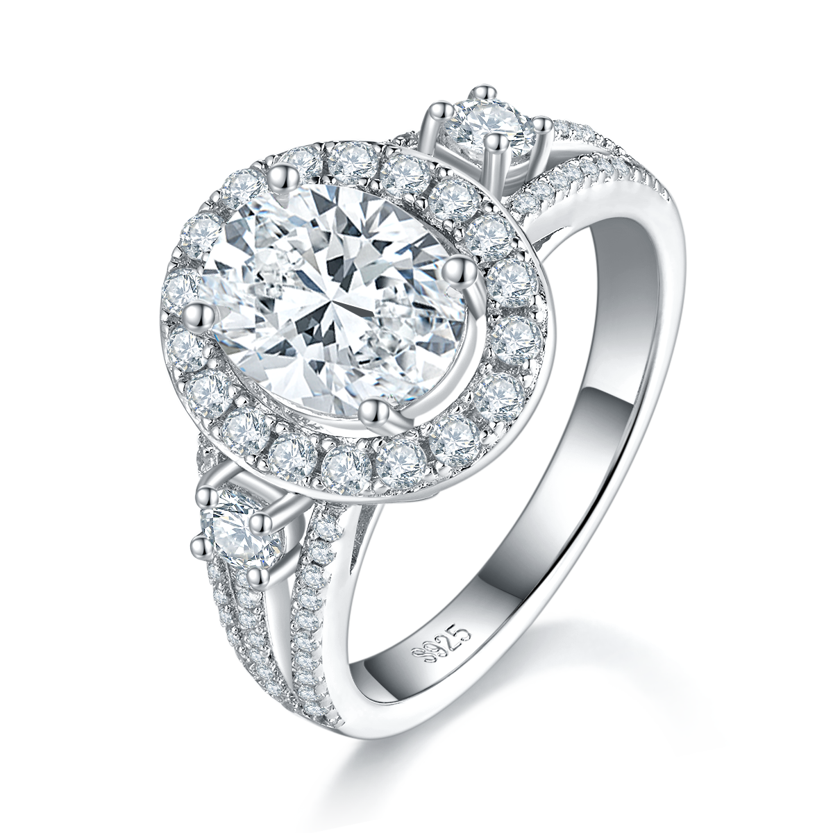 Egg shaped Women's Ring S925 Silver Plated Platinum Customized Selection Main Stone Moissanite Diamond 2.0ct/Secondary Stone High Carbon Diamond