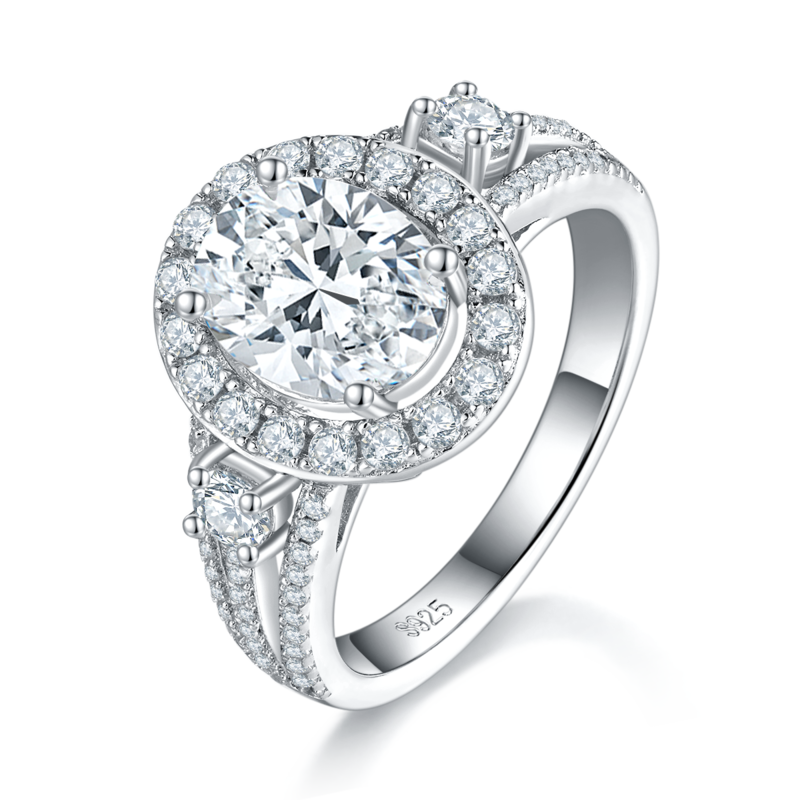 蛋形Women's RingS925银镀白金定制选款主石Moissanite2.0ct/副石高碳钻