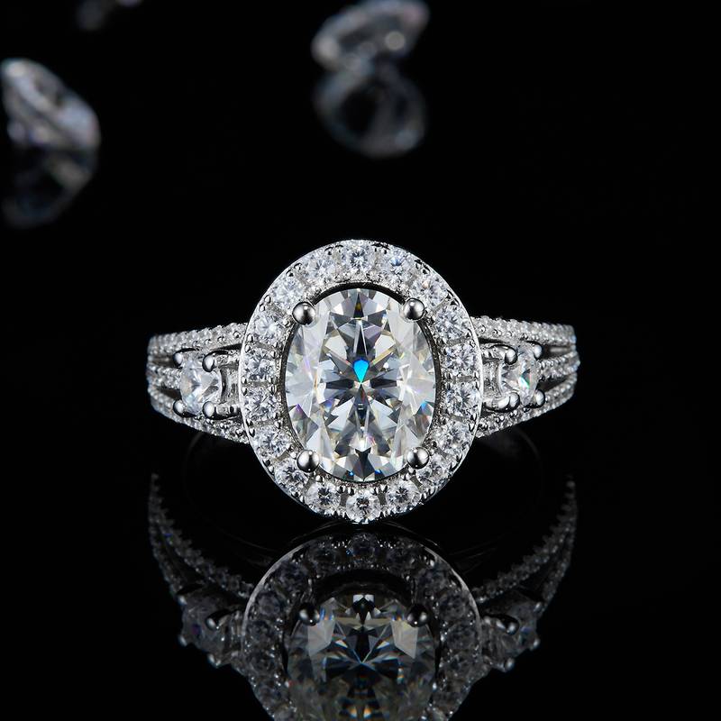 蛋形Women's RingS925银镀白金定制选款主石Moissanite2.0ct/副石高碳钻