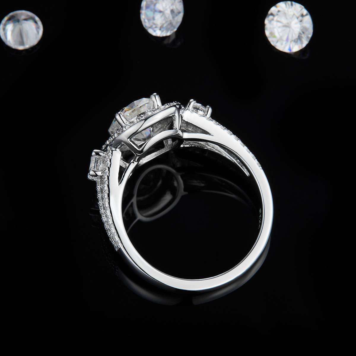 Egg shaped Women's Ring S925 Silver Plated Platinum Customized Selection Main Stone Moissanite Diamond 2.0ct/Secondary Stone High Carbon Diamond