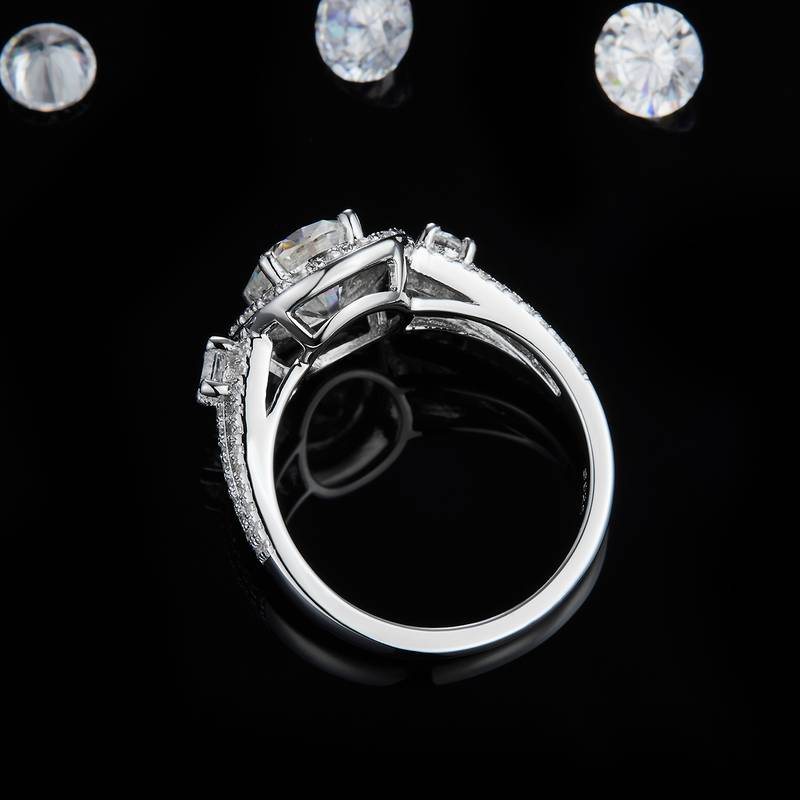 蛋形Women's RingS925银镀白金定制选款主石Moissanite2.0ct/副石高碳钻