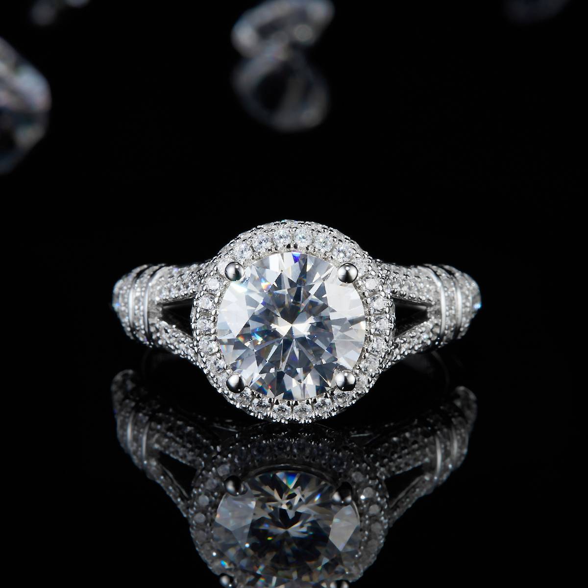 Luxury Full Diamond Round Bag Women's Ring S925 Silver Plated Platinum Customized Selection Main Stone Moissanite Diamond 2.0ct/Secondary Stone High Carbon Diamond