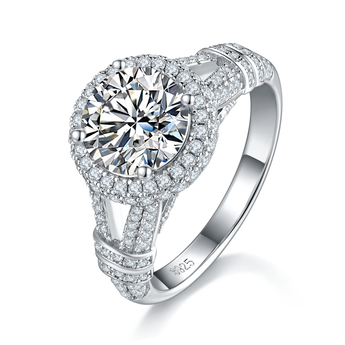 Luxury Full Diamond Round Bag Women's Ring S925 Silver Plated Platinum Customized Selection Main Stone Moissanite Diamond 2.0ct/Secondary Stone High Carbon Diamond