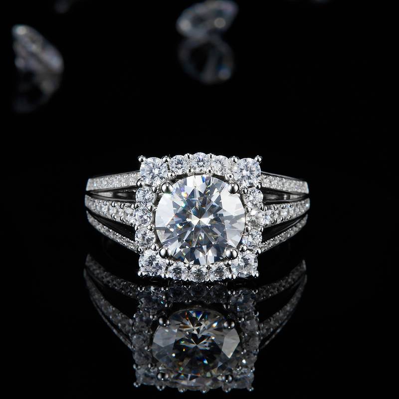 豪华满钻Women's RingS925银镀白金定制选款主石Moissanite2.0ct/副石高碳钻