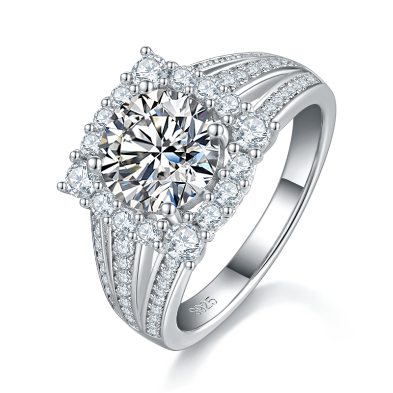 豪华满钻Women's RingS925银镀白金定制选款主石Moissanite2.0ct/副石高碳钻