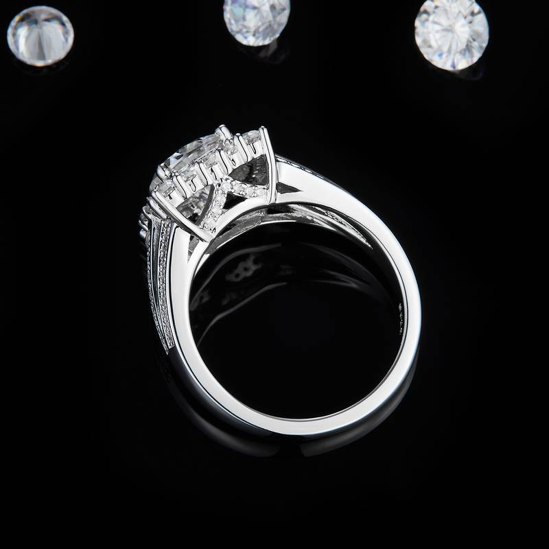 豪华满钻Women's RingS925银镀白金定制选款主石Moissanite2.0ct/副石高碳钻