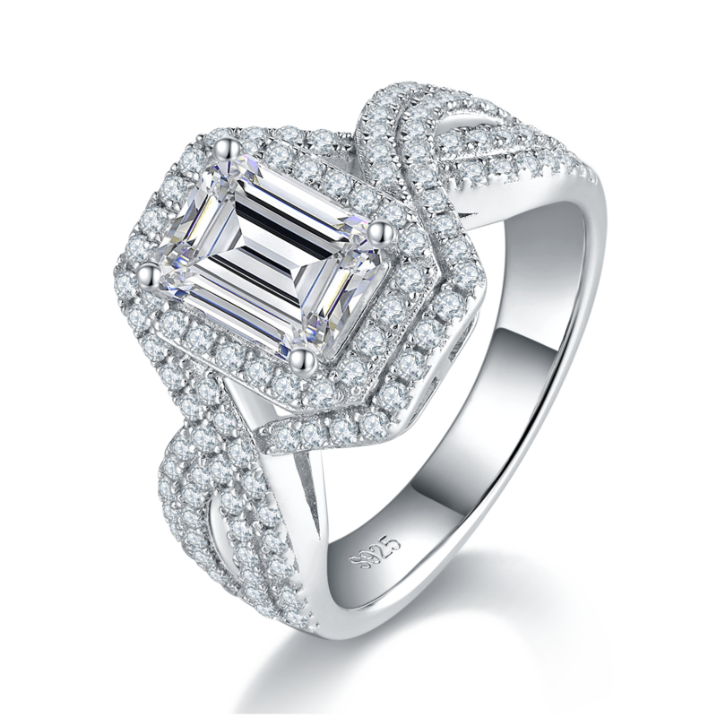 Affordable Luxury祖母绿切割Women's RingS925银镀白金定制选款主石Moissanite2.0ct/副石高碳钻