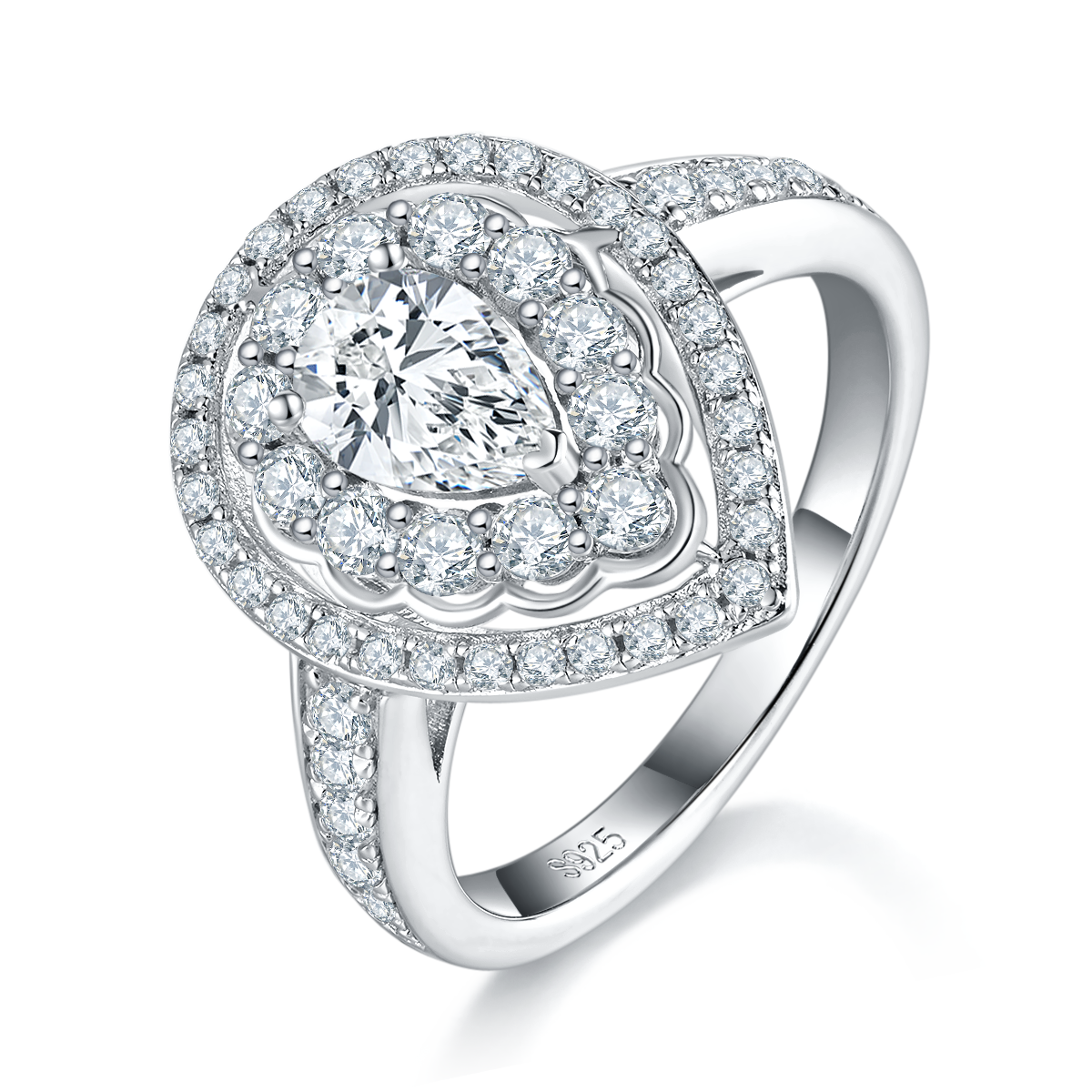 轻奢梨形女戒S925银镀白金定制选款主石莫桑钻0.8ct/副石高碳钻
