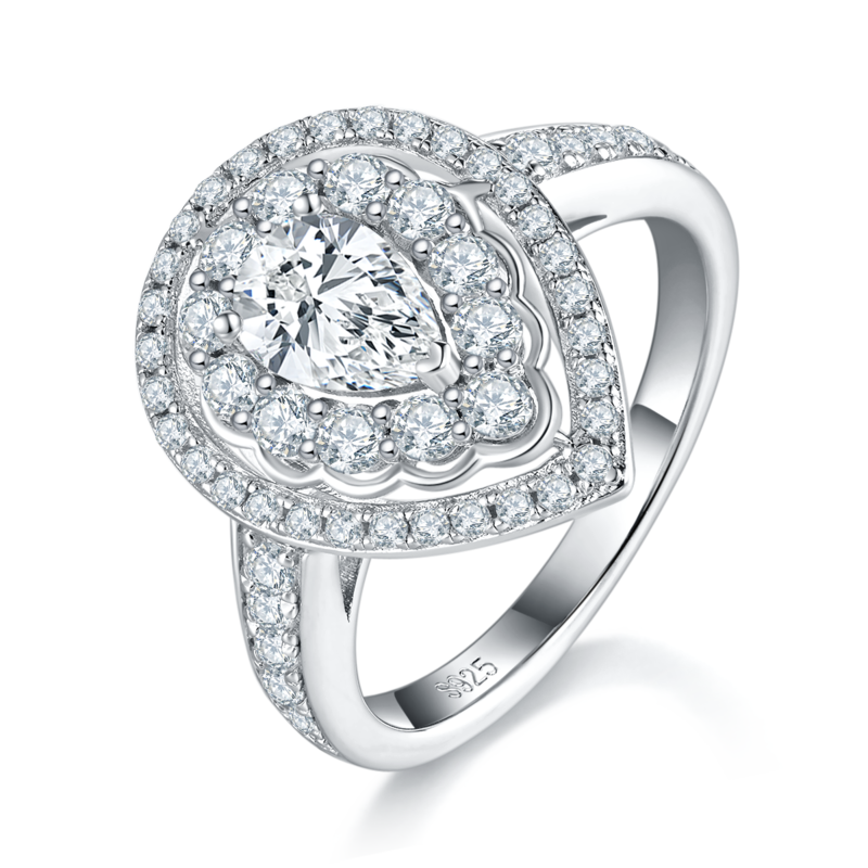 Affordable Luxury梨形Women's RingS925银镀白金定制选款主石Moissanite0.8ct/副石高碳钻