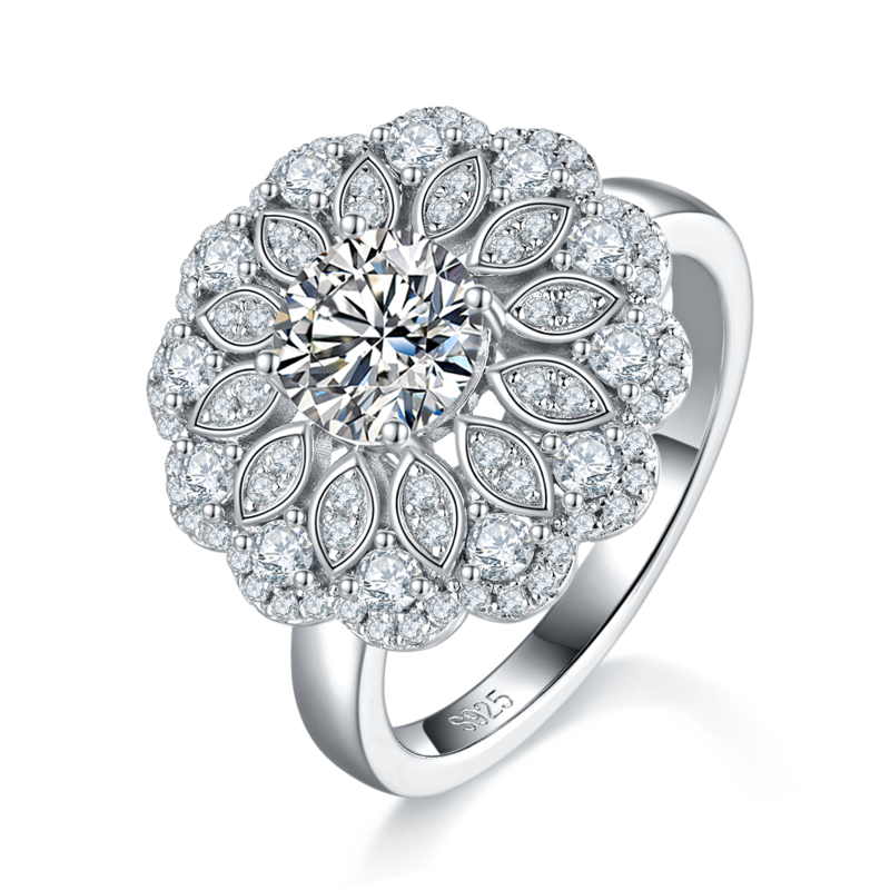 豪华满钻Women's RingS925银镀白金定制选款主石Moissanite1.0ct/副石高碳钻