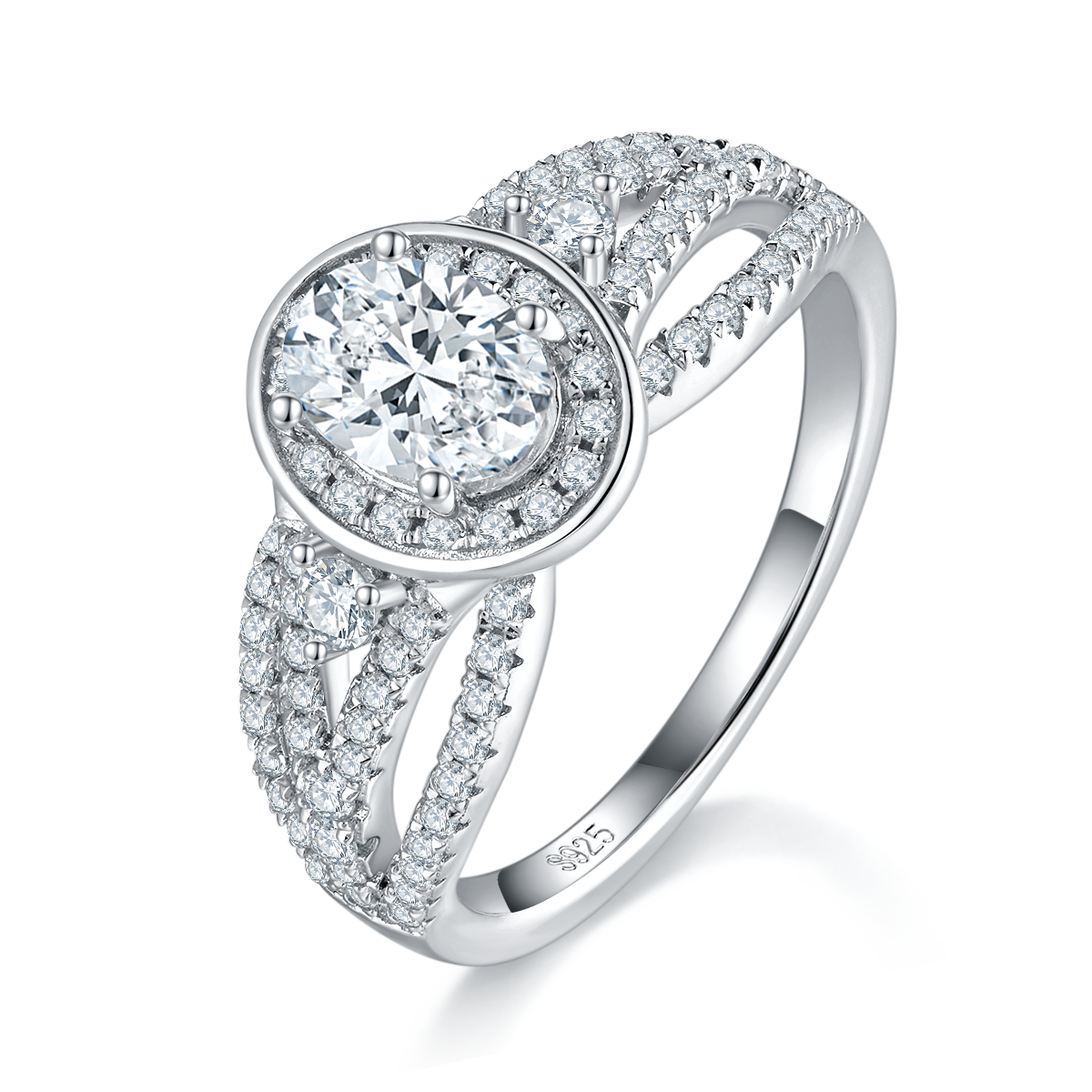 Light Luxury Egg shaped Women's Ring S925 Silver Plated Platinum Customized Selection Main Stone Moissanite Diamond 1.0ct/Secondary Stone High Carbon Diamond