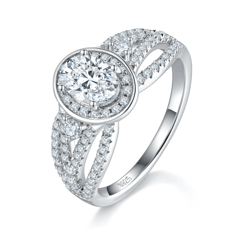 Affordable Luxury蛋形Women's RingS925银镀白金定制选款主石Moissanite1.0ct/副石高碳钻