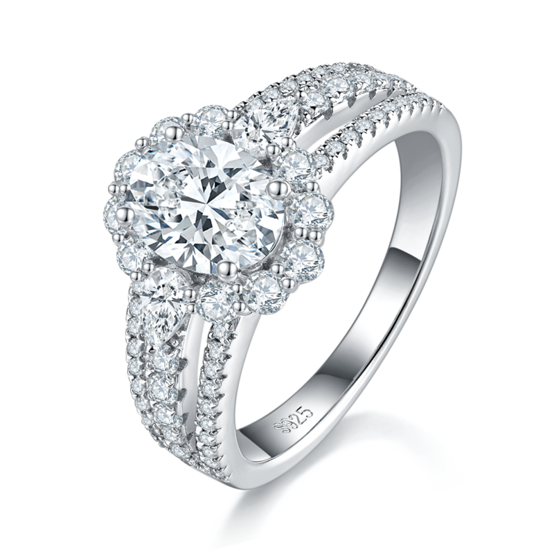 豪华满钻蛋形女戒S925银镀白金定制选款主石莫桑钻1.5ct/副石高碳钻