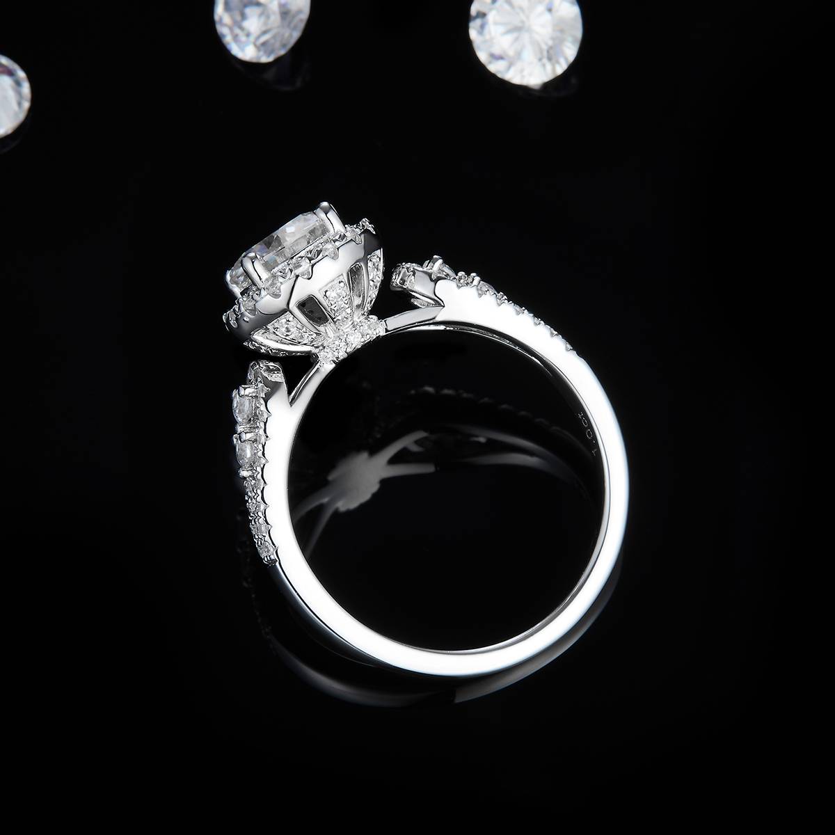 Light Luxury Round Bag Women's Ring S925 Silver Plated Platinum Customized Selection Main Stone Moissanite Diamond 1.0ct/Secondary Stone High Carbon Diamond