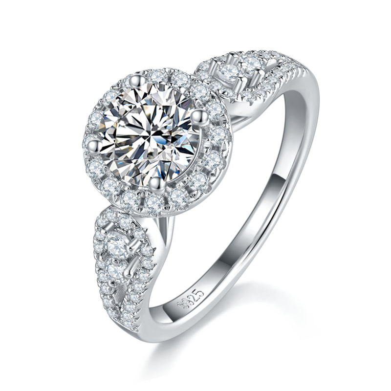 Affordable Luxury圆包Women's RingS925银镀白金定制选款主石Moissanite1.0ct/副石高碳钻