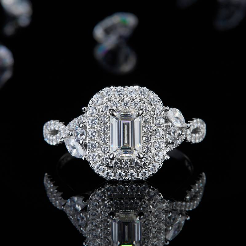 祖母切女戒S925银镀白金定制选款主石莫桑钻0.8ct/副石高碳钻