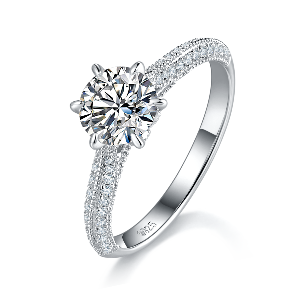 Single Head Women's Ring S925 Silver Plated Platinum Customized Selection Main Stone Moissanite Diamond 1.0ct/Secondary Stone High Carbon Diamond