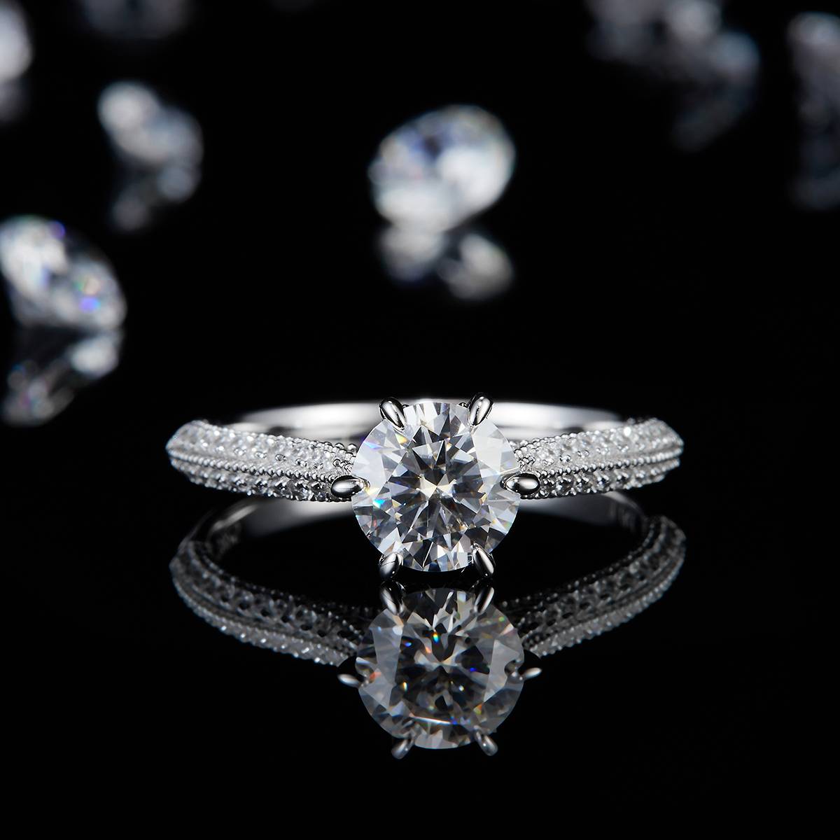 Single Head Women's Ring S925 Silver Plated Platinum Customized Selection Main Stone Moissanite Diamond 1.0ct/Secondary Stone High Carbon Diamond