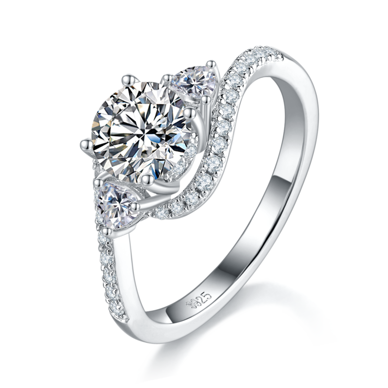 扭臂Women's RingS925银镀白金定制选款主石Moissanite1.0ct/副石高碳钻