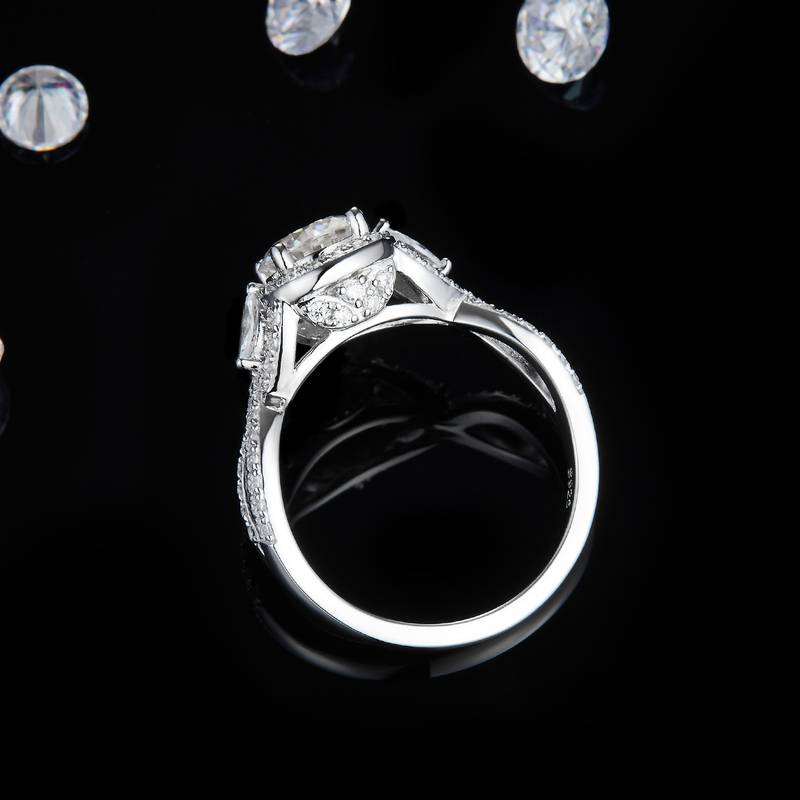 扭臂圆包Women's RingS925银镀白金定制选款主石Moissanite1.0ct/副石高碳钻