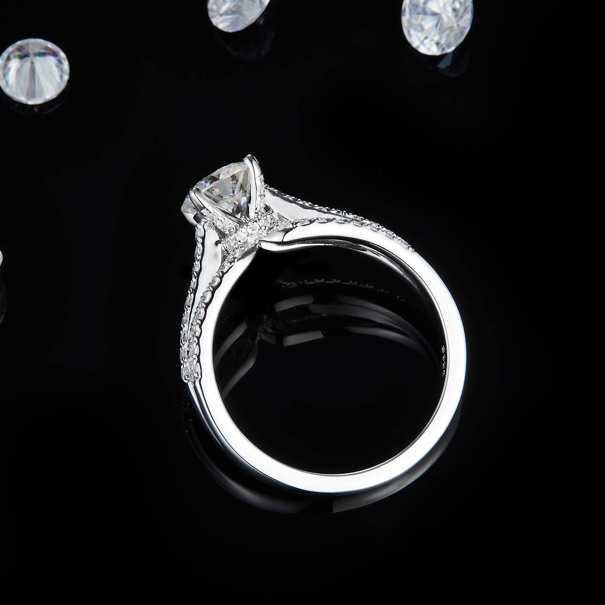 Light Luxury Four Claw Women's Ring S925 Silver Plated Platinum Customized Selection Main Stone Moissanite Diamond 1.0ct/Secondary Stone High Carbon Diamond
