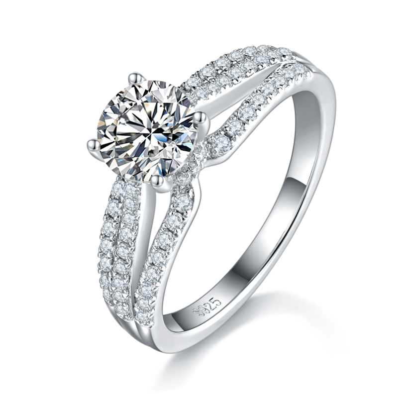 Affordable Luxury四爪Women's RingS925银镀白金定制选款主石Moissanite1.0ct/副石高碳钻