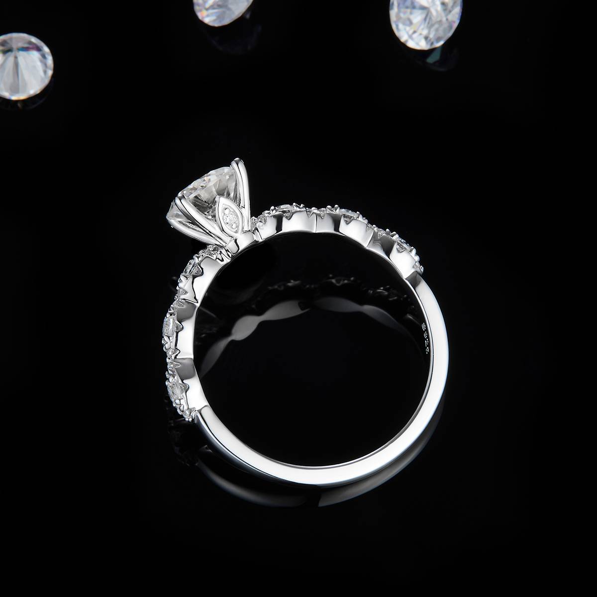 Single Head Women's Ring S925 Silver Plated Platinum Customized Selection Main Stone Moissanite Diamond 1.0ct/Secondary Stone High Carbon Diamond