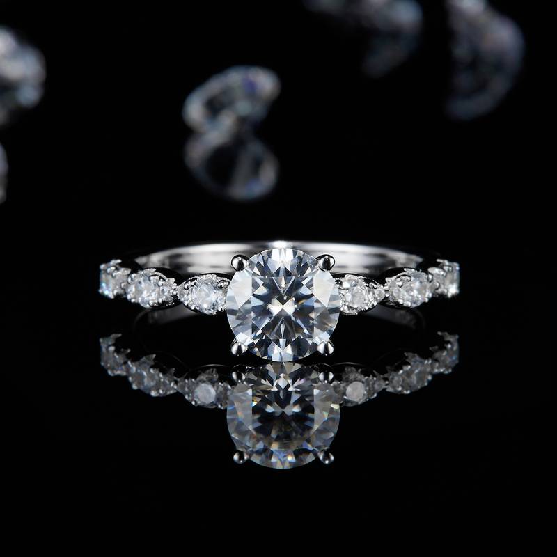 单头Women's RingS925银镀白金定制选款主石Moissanite1.0ct/副石高碳钻