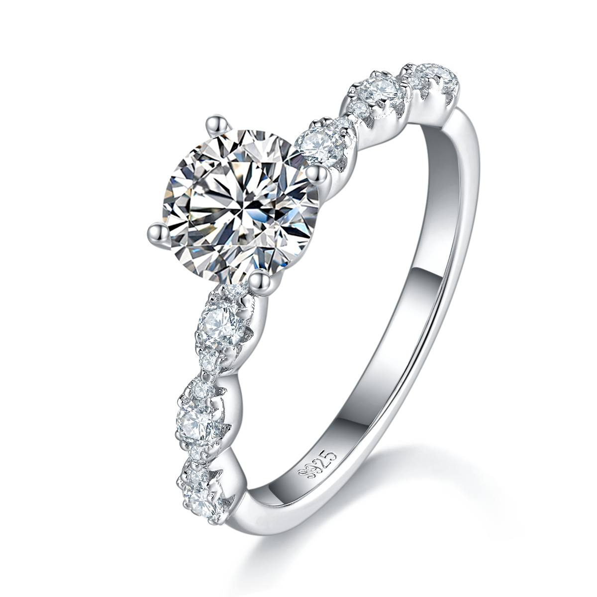 Single Head Women's Ring S925 Silver Plated Platinum Customized Selection Main Stone Moissanite Diamond 1.0ct/Secondary Stone High Carbon Diamond