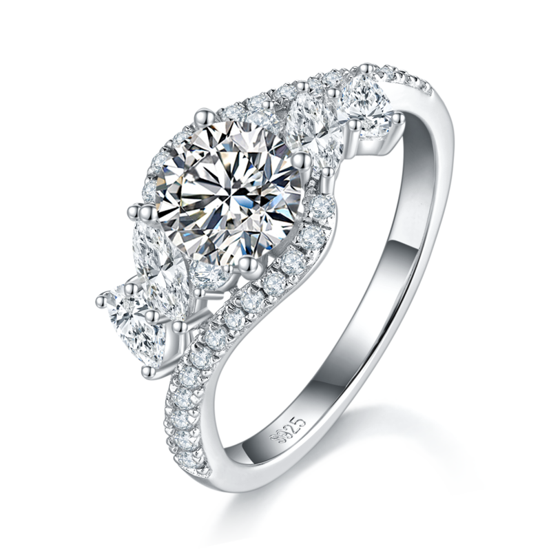 Affordable Luxury扭臂Women's RingS925银镀白金定制选款主石Moissanite1.0ct/副石高碳钻