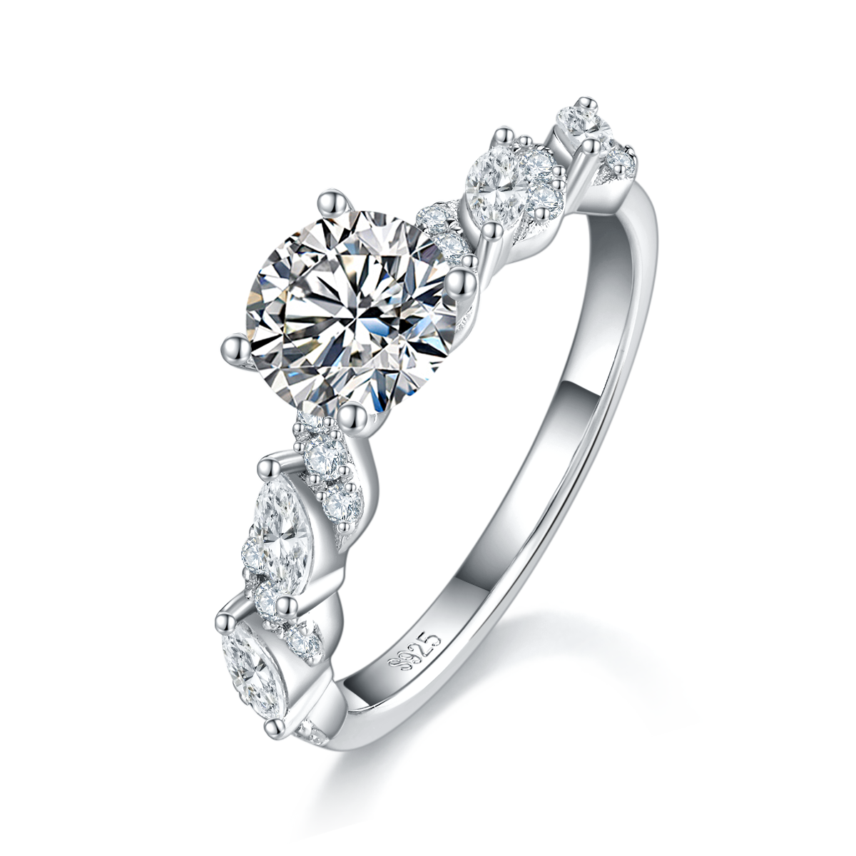 Single Head Women's Ring S925 Silver Plated Platinum Customized Selection Main Stone Moissanite Diamond 1.0ct/Secondary Stone High Carbon Diamond