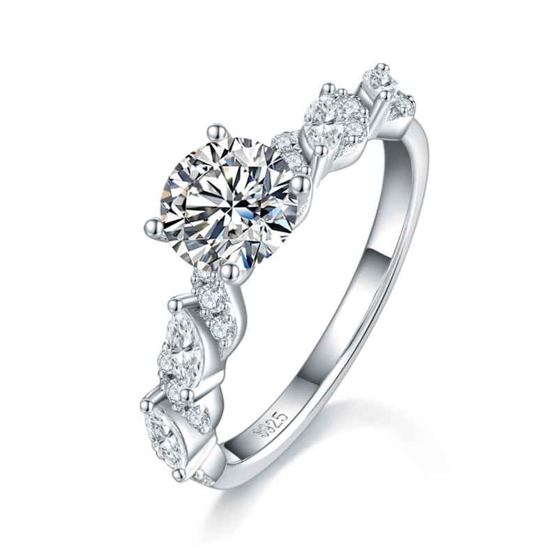 单头Women's RingS925银镀白金定制选款主石Moissanite1.0ct/副石高碳钻