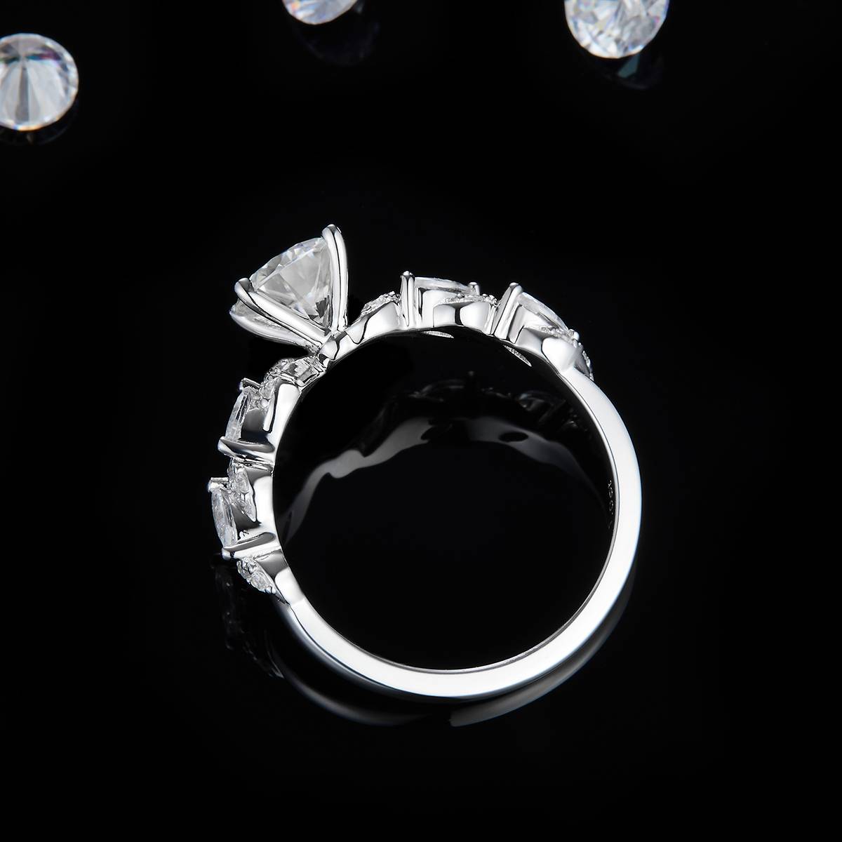 Single Head Women's Ring S925 Silver Plated Platinum Customized Selection Main Stone Moissanite Diamond 1.0ct/Secondary Stone High Carbon Diamond