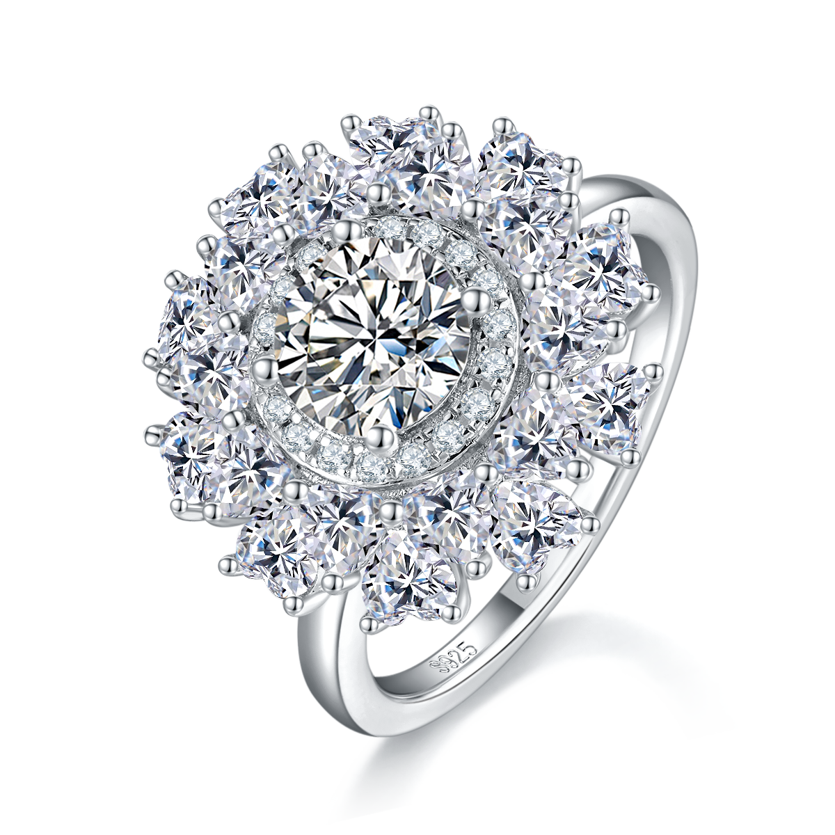 Luxury Full Diamond Women's Ring S925 Silver Plated Platinum Customized Selection Main Stone Moissanite 1.0ct/Secondary Stone High Carbon Diamond