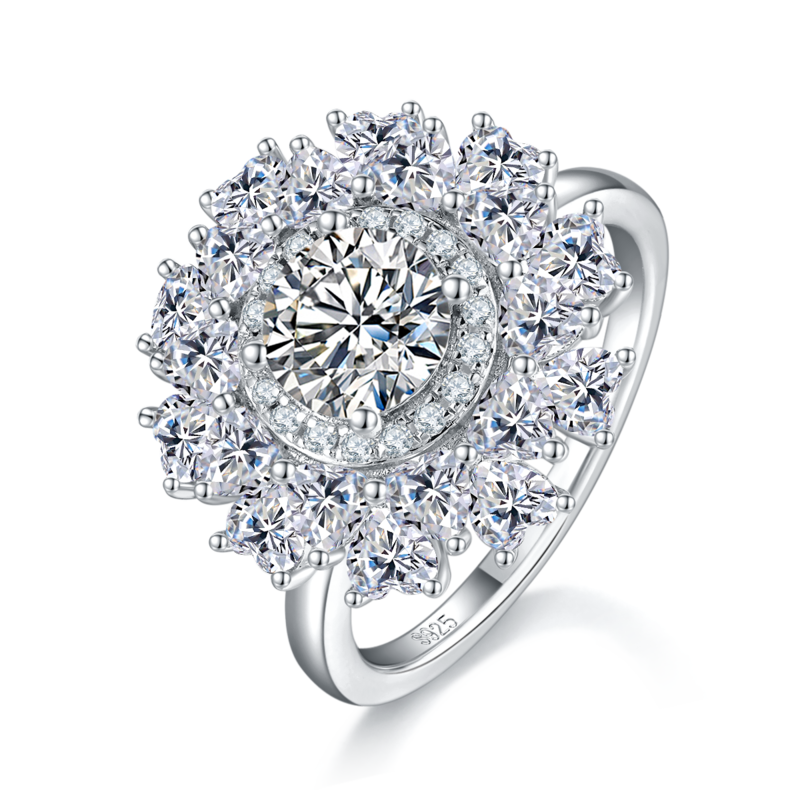 豪华满钻Women's RingS925银镀白金定制选款主石Moissanite1.0ct/副石高碳钻