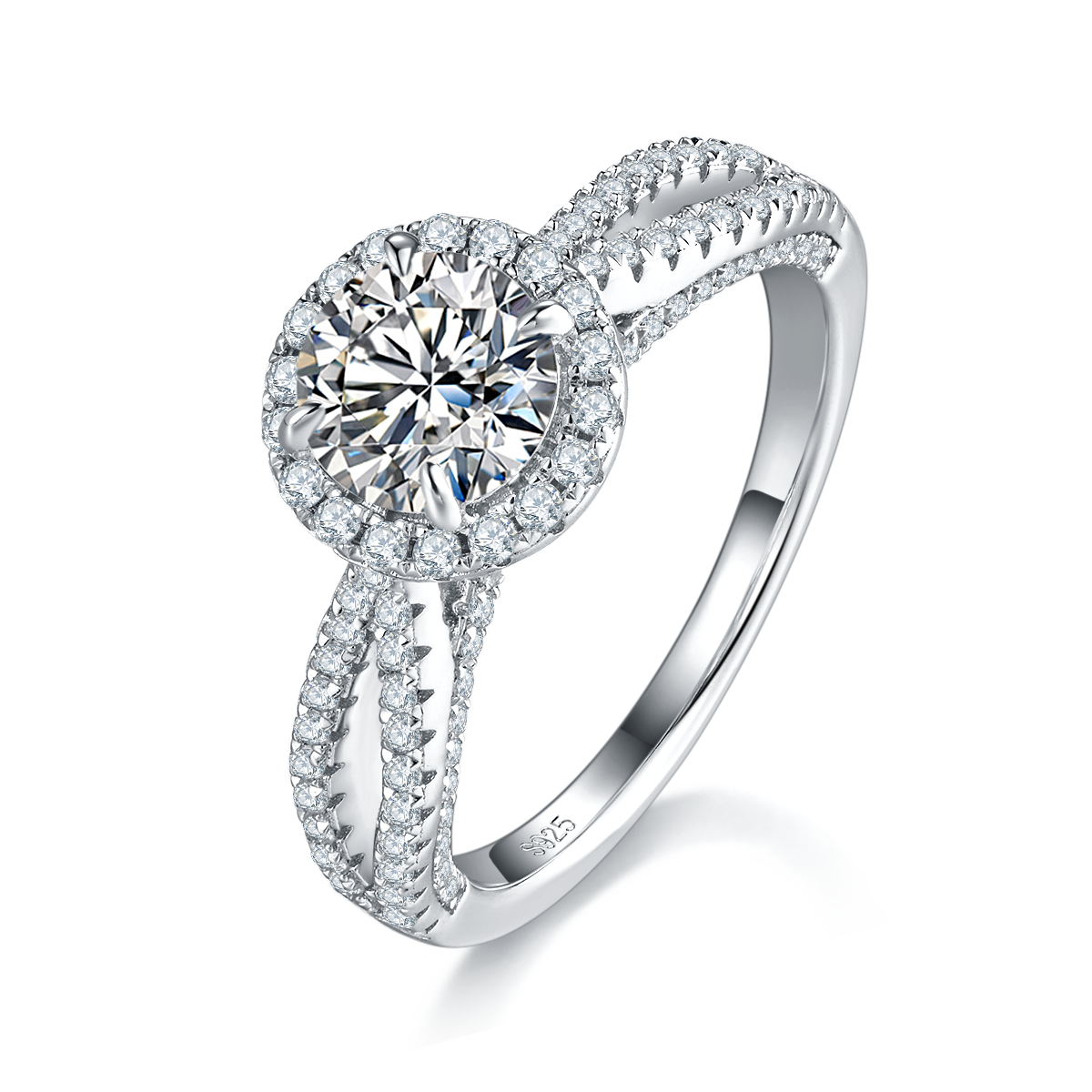 圆包女戒S925银镀白金定制选款主石莫桑钻1.0ct/副石高碳钻