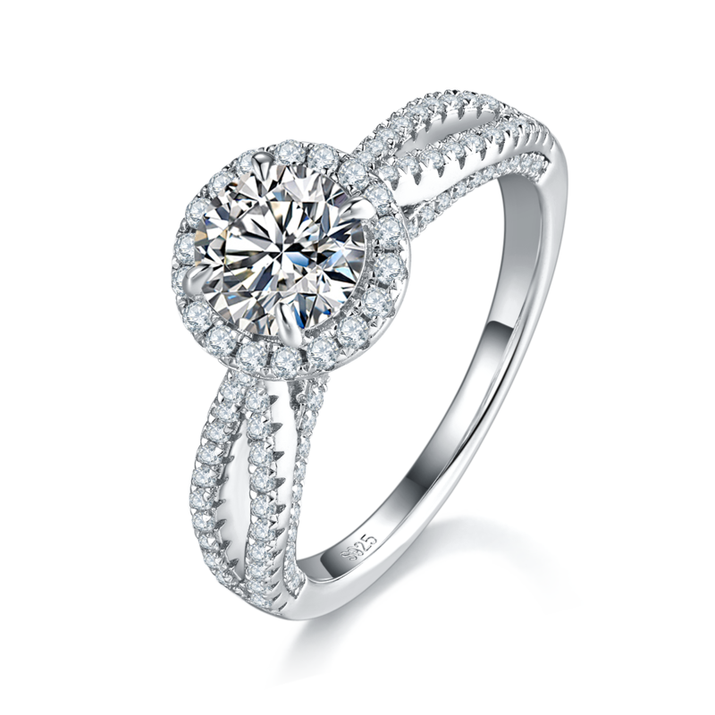 圆包Women's RingS925银镀白金定制选款主石Moissanite1.0ct/副石高碳钻