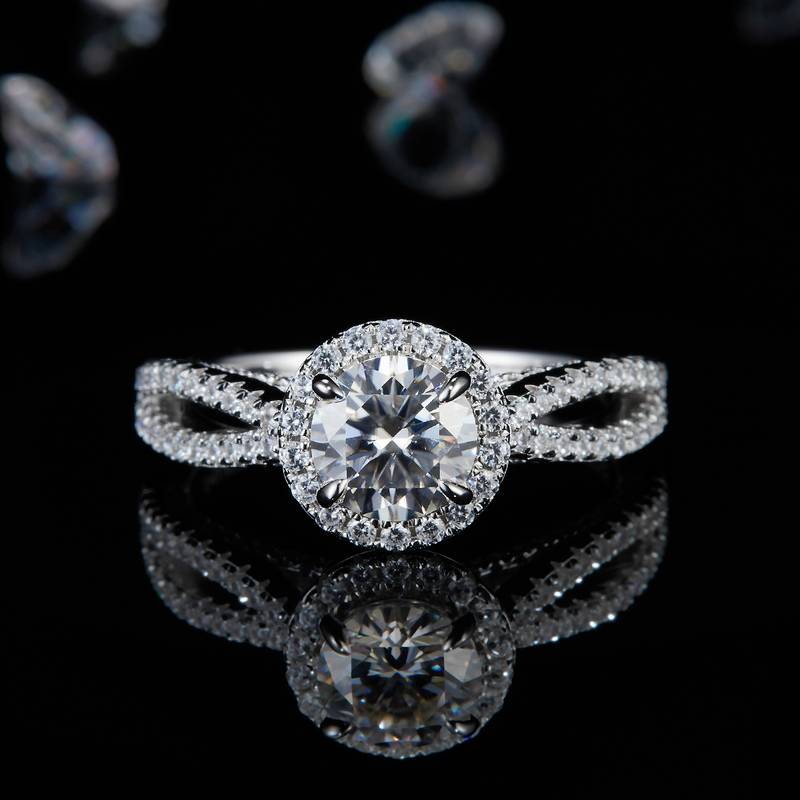 圆包Women's RingS925银镀白金定制选款主石Moissanite1.0ct/副石高碳钻