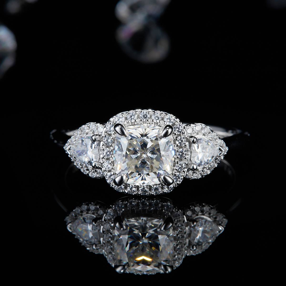 Three Stone Women's Ring S925 Silver Plated Platinum Customized Selection Main Stone Moissanite Diamond 1.0ct/Secondary Stone High Carbon Diamond
