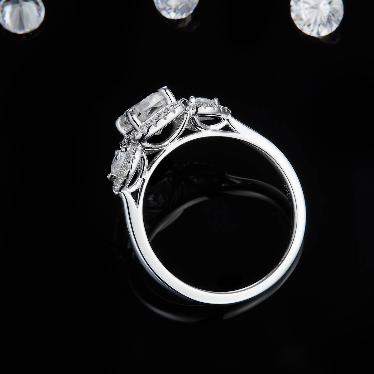Three Stone Women's Ring S925 Silver Plated Platinum Customized Selection Main Stone Moissanite Diamond 1.0ct/Secondary Stone High Carbon Diamond